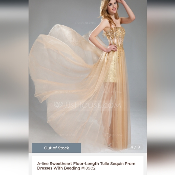 JJs house A-line Sweetheart Floor-Length Tulle Sequin Prom Dresses With Beading - Picture 14 of 16